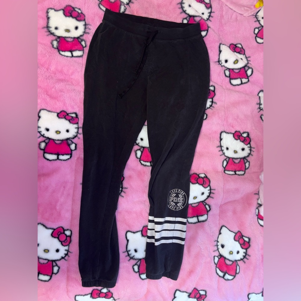 PINK Victoria's Secret Vintage Black Joggers with White Stripes